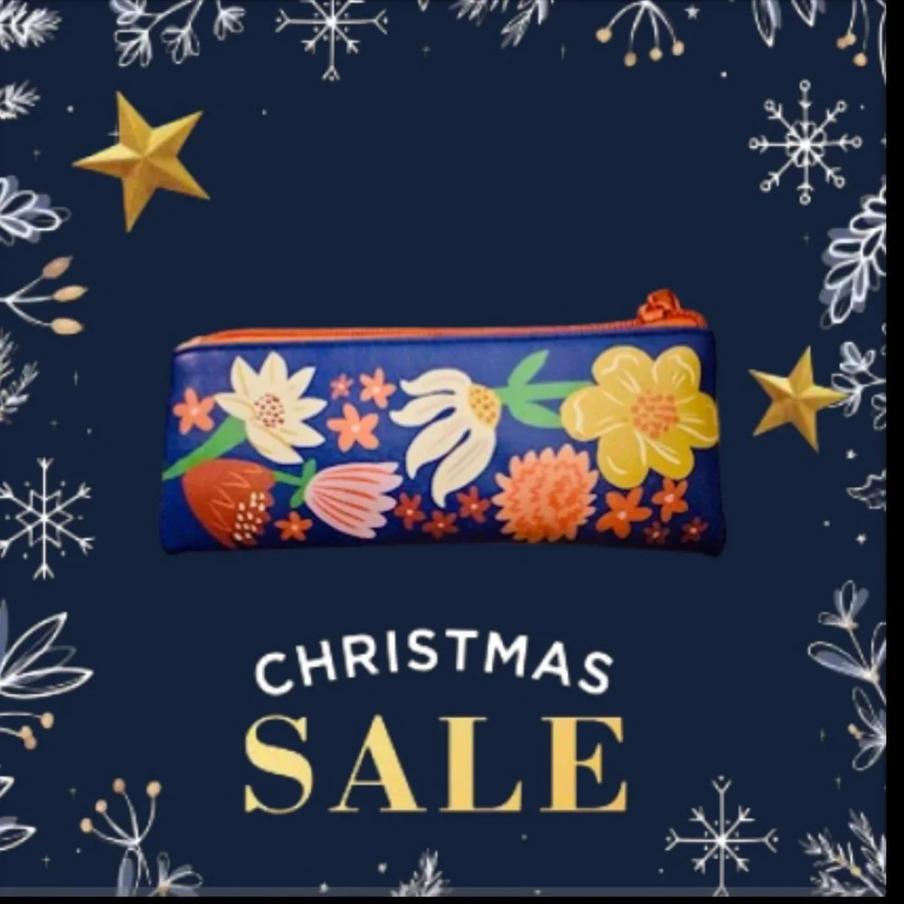 Pencil‎ Bag-Makeup Bag in colorful floral pattern with primary colors & 4 pens.